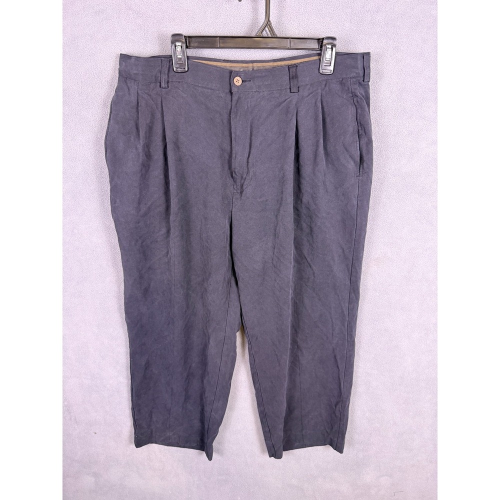 Tommy Bahama Mens Silk Pants 38x25 Black Vacation Pleated Casual Resort Money